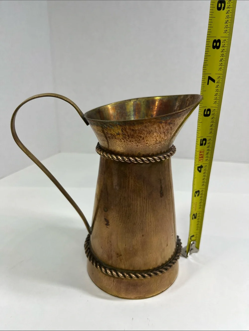Brass-Tone Decorative Pitcher Vase - Rustic Copper Finish